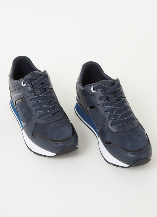 Tommy Hilfiger Sneaker met sleehak van leer - detail 3 donkerblauw