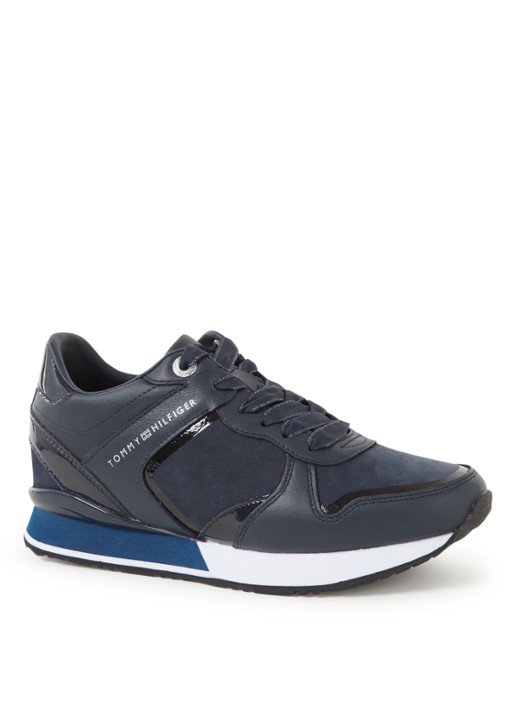Tommy Hilfiger Sneaker met sleehak van leer - voorkant donkerblauw