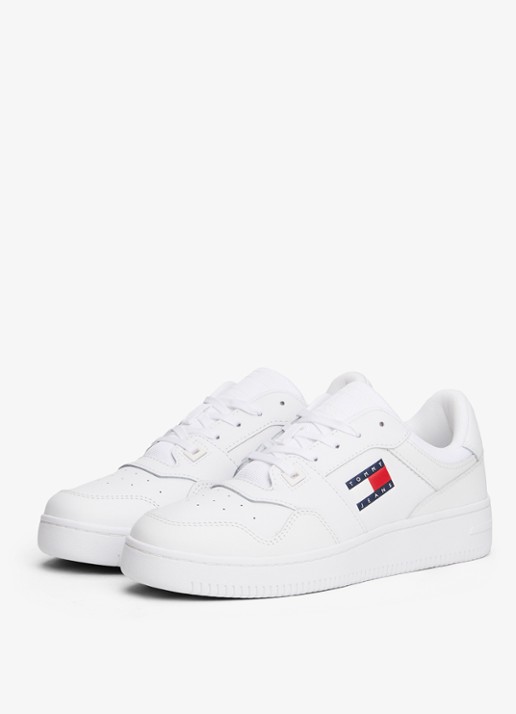 Tommy Hilfiger Sneaker van leer met logo - voorkant 2 wit