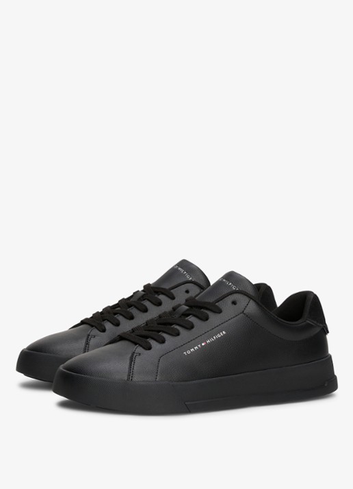 Tommy Hilfiger Sneakers van leer - voorkant 2 diepzwart