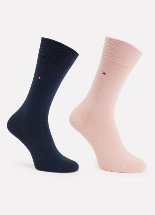 Tommy Hilfiger Sokken in katoenblend met logo in 2-pack - voorkant 2 zalmroze