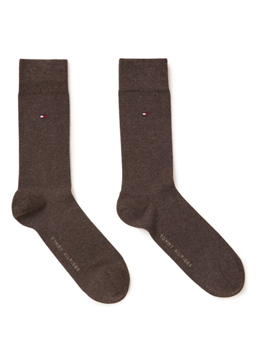 Tommy Hilfiger Sokken in uni in 2-pack - voorkant 4 donkerbruin