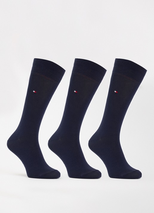 Tommy Hilfiger Sokken met logo in 3-pack - voorkant donkerblauw