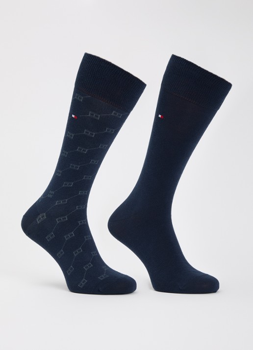 Tommy Hilfiger Sokken met print en logo in 2-pack - voorkant donkerblauw