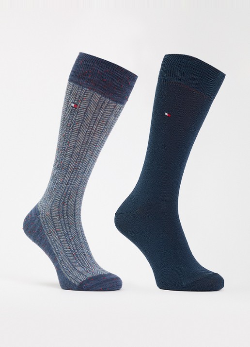 Tommy Hilfiger Sokken met print in 2-pack - voorkant staalblauw