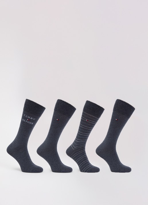 Tommy Hilfiger Sokken met print in 4-pack giftbox - voorkant antraciet