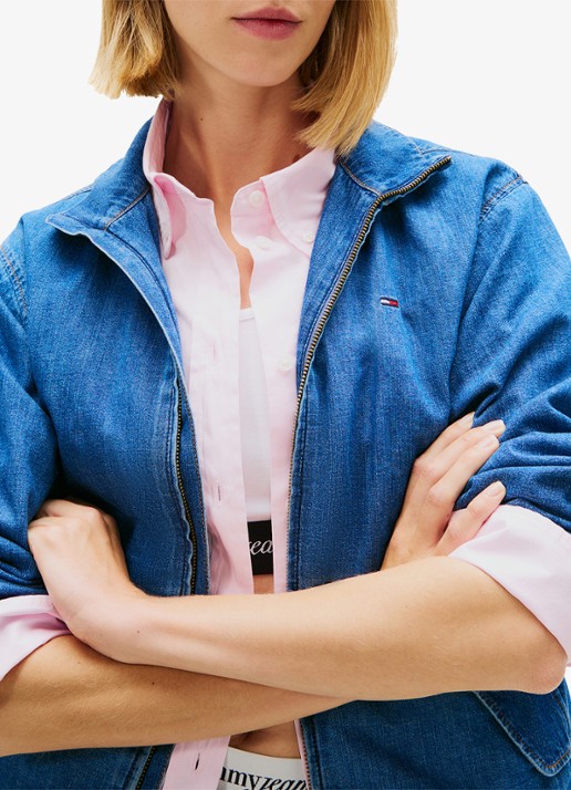 Tommy Hilfiger Spijkerjas met logoborduring - detail 2 donkerblauw