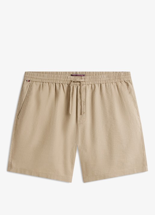 Tommy Hilfiger Straight fit korte broek in linnenblend - voorkant 2 beige
