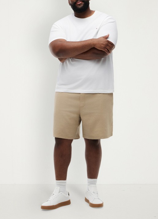 Tommy Hilfiger Straight fit korte broek in linnenblend - voorkant 3 beige