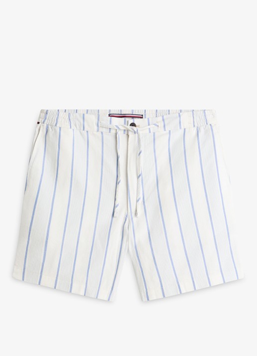 Tommy Hilfiger Straight fit korte broek met streepprint - voorkant blauw