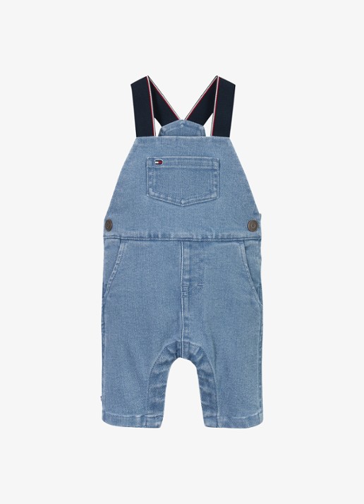 Tommy Hilfiger Straight fit tuinbroek van denim met steekzakken - voorkant indigo