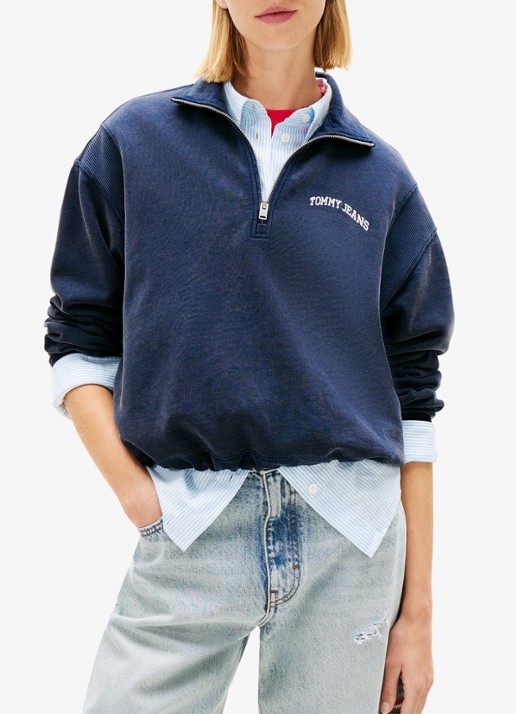 Tommy Hilfiger Sweater in katoenblend - detail 3 donkerblauw