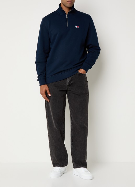 Tommy Hilfiger Sweater met halve rits en logo - voorkant 3 donkerblauw