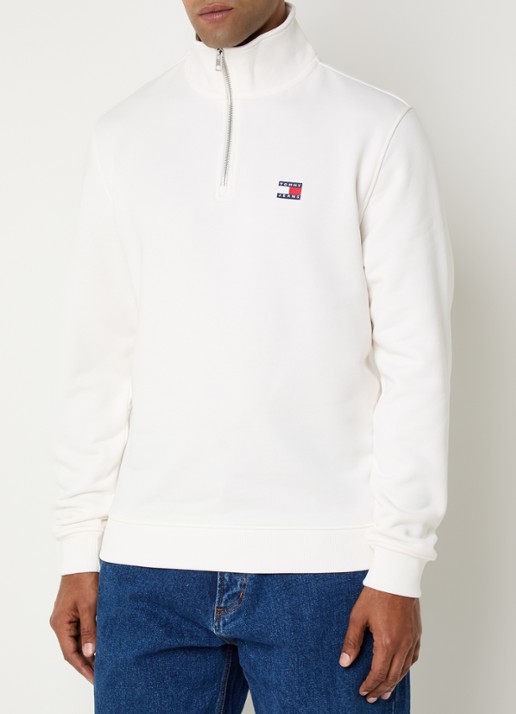 Tommy Hilfiger Sweater met halve rits en logo - detail wit