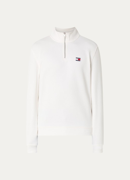 Tommy Hilfiger Sweater met halve rits en logo - voorkant 3 wit
