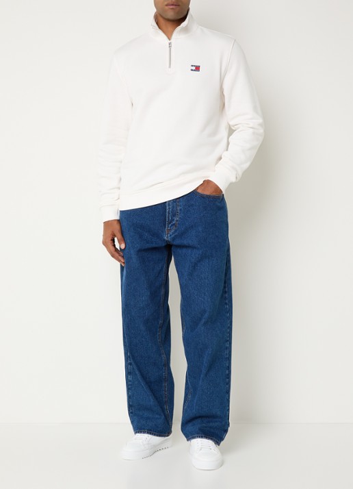 Tommy Hilfiger Sweater met halve rits en logo - voorkant 4 wit