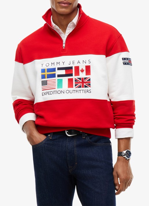 Tommy Hilfiger Sweater met halve rits en logoborduring