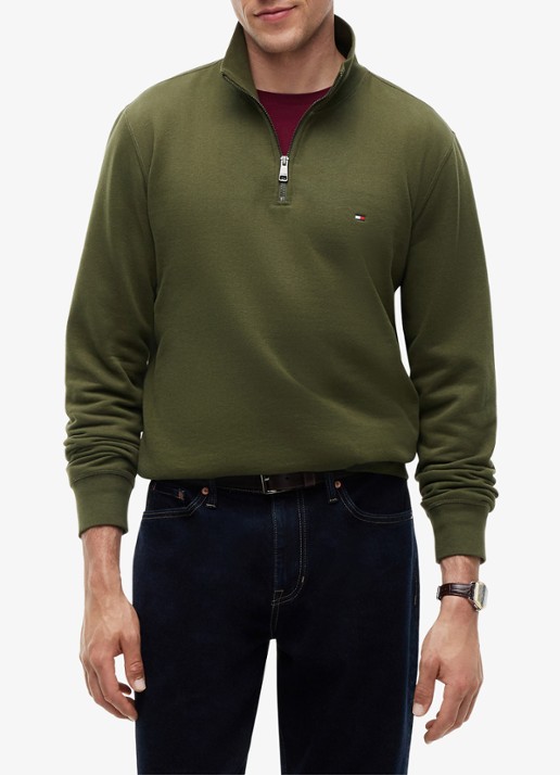 Tommy Hilfiger Sweater met halve rits en logoborduring - detail huntsman green-mt1