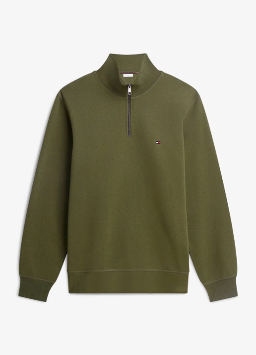 Tommy Hilfiger Sweater met halve rits en logoborduring - voorkant 3 huntsman green-mt1