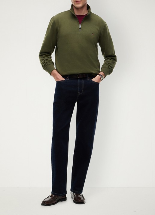 Tommy Hilfiger Sweater met halve rits en logoborduring - voorkant 4 huntsman green-mt1