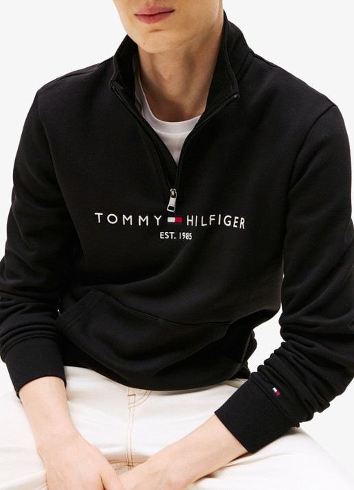 Tommy Hilfiger Sweater met halve rits en logoborduring - detail 4 zwart