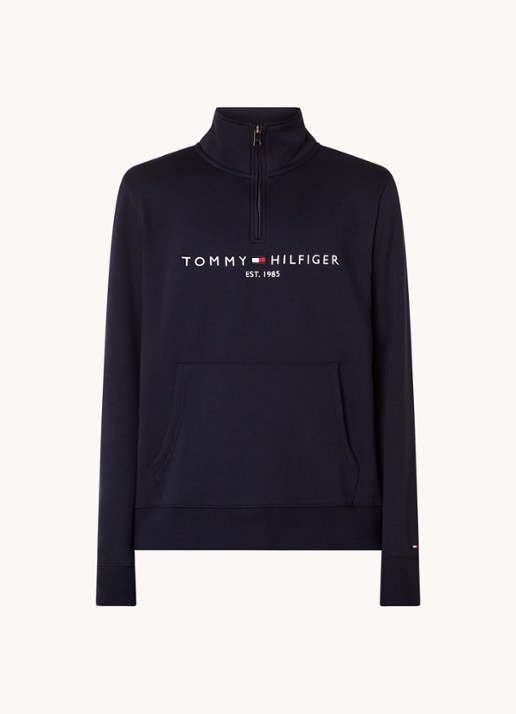 Tommy Hilfiger Sweater met halve rits en logoborduring - voorkant 3 lichtblauw