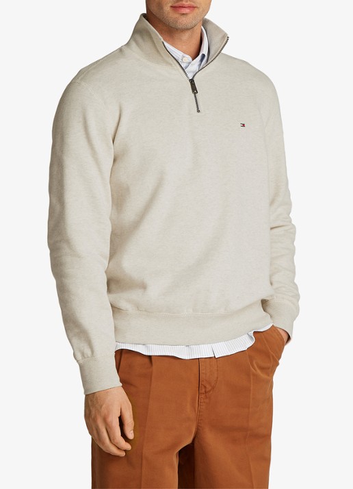 Tommy Hilfiger Sweater met halve rits en logoborduring - detail 4 beige