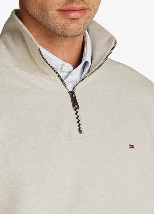 Tommy Hilfiger Sweater met halve rits en logoborduring - detail 5 beige