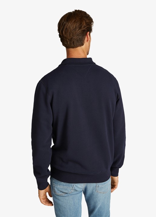 Tommy Hilfiger Sweater met halve rits en logoborduring - achterkant 3 donkerblauw