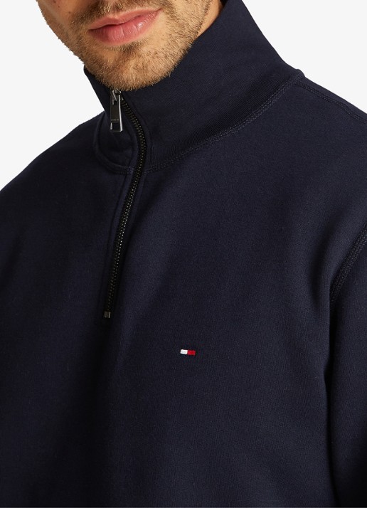 Tommy Hilfiger Sweater met halve rits en logoborduring - detail 2 donkerblauw