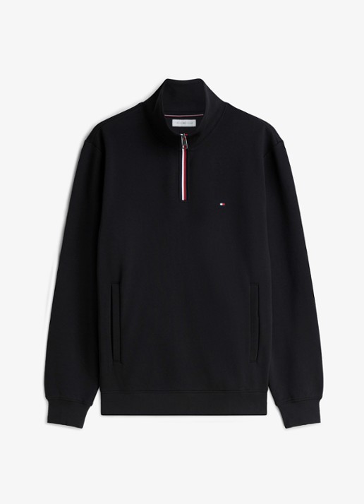 Tommy Hilfiger Sweater met halve rits - voorkant 4 zwart