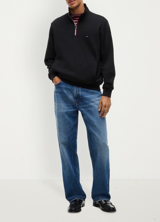 Tommy Hilfiger Sweater met halve rits - voorkant 5 zwart