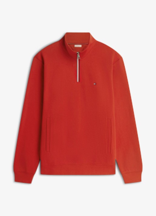 Tommy Hilfiger Sweater met halve rits - voorkant 4 rood