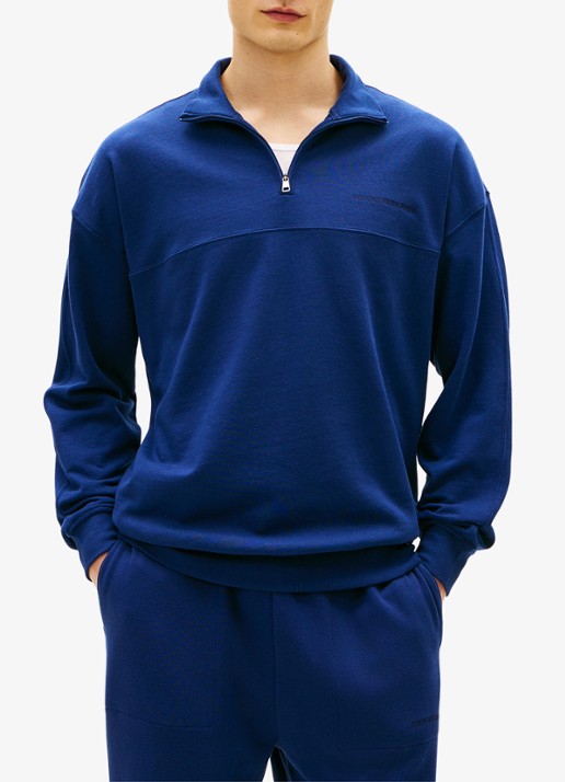 Tommy Hilfiger Sweater met halve rits - detail 3 kobaltblauw