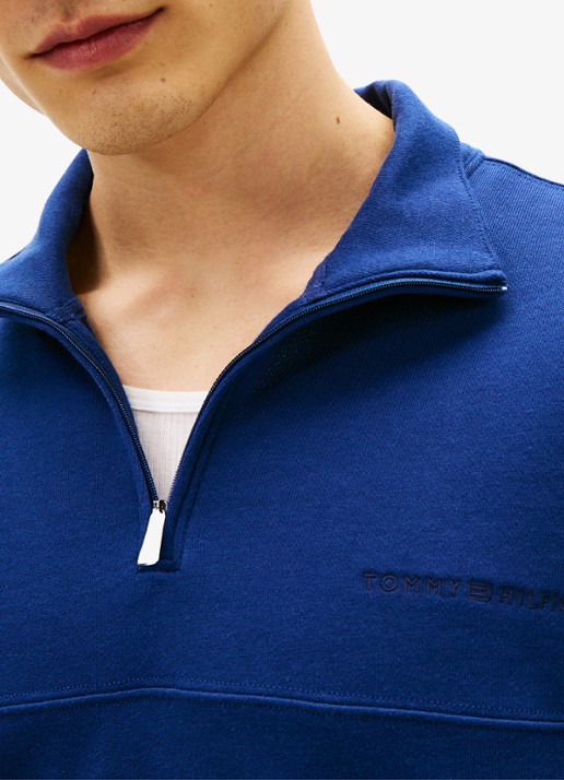 Tommy Hilfiger Sweater met halve rits - detail 4 kobaltblauw