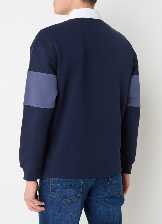 Tommy Hilfiger Sweater met kraag en logoborduring - achterkant 2 donkerblauw
