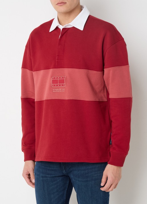 Tommy Hilfiger Sweater met kraag en logoborduring - detail 4 donkerrood
