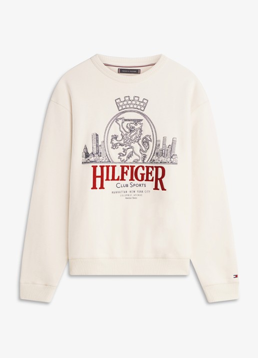 Tommy Hilfiger Sweater met logo - voorkant gebroken wit