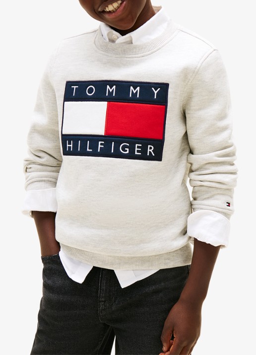 Tommy Hilfiger Sweater met logo - detail 4 lichtgrijs