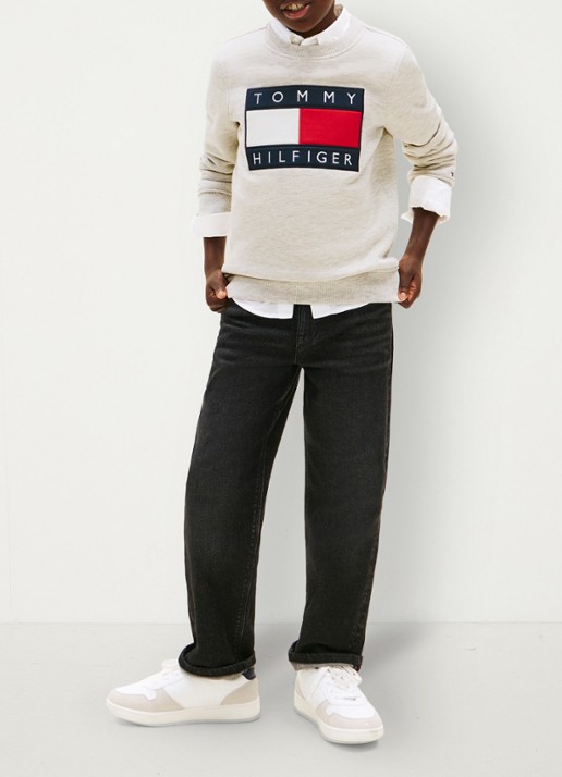Tommy Hilfiger Sweater met logo - detail 5 lichtgrijs