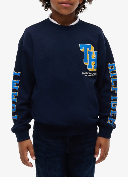 Tommy Hilfiger Sweater met logo - detail donkerblauw