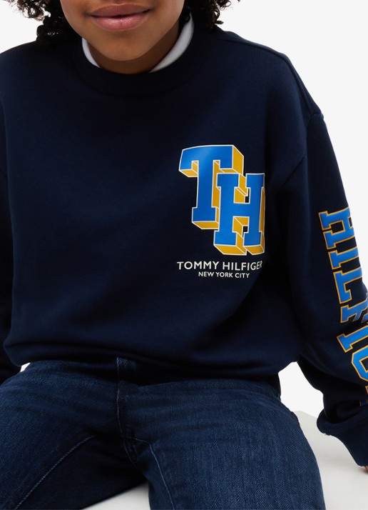 Tommy Hilfiger Sweater met logo - detail 2 donkerblauw