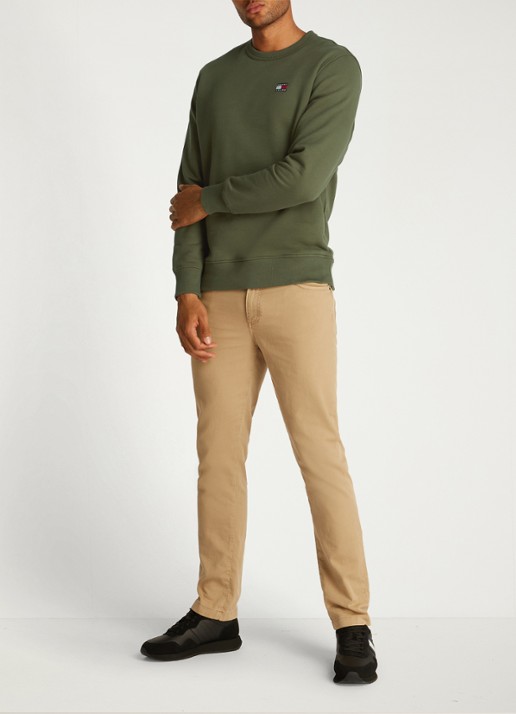 Tommy Hilfiger Sweater met logoborduring - voorkant 2 legergroen