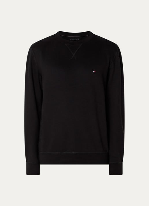 Tommy Hilfiger Sweater met logoborduring - voorkant 2 zwart