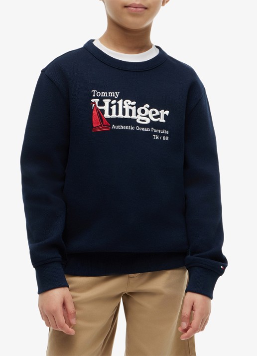 Tommy Hilfiger Sweater met logoborduring - detail 4 donkerblauw