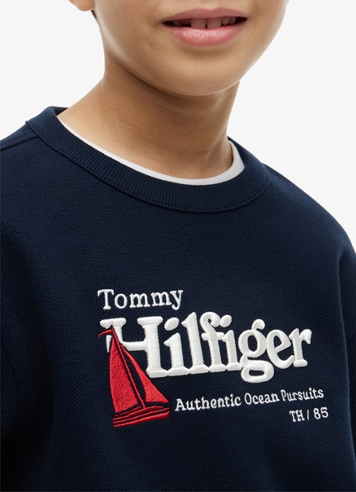 Tommy Hilfiger Sweater met logoborduring - detail 5 donkerblauw