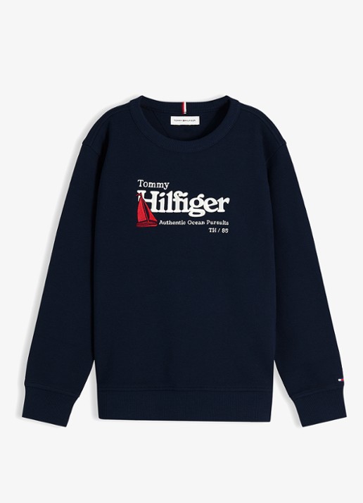 Tommy Hilfiger Sweater met logoborduring - voorkant donkerblauw