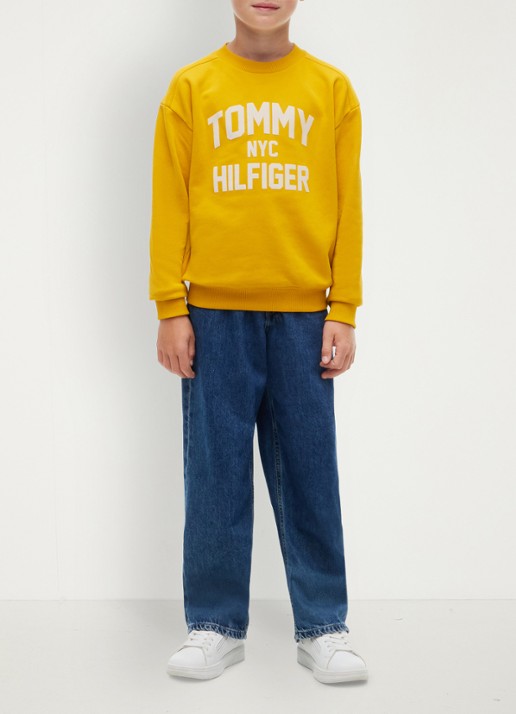 Tommy Hilfiger Sweater met logoborduring  - voorkant 3 geel