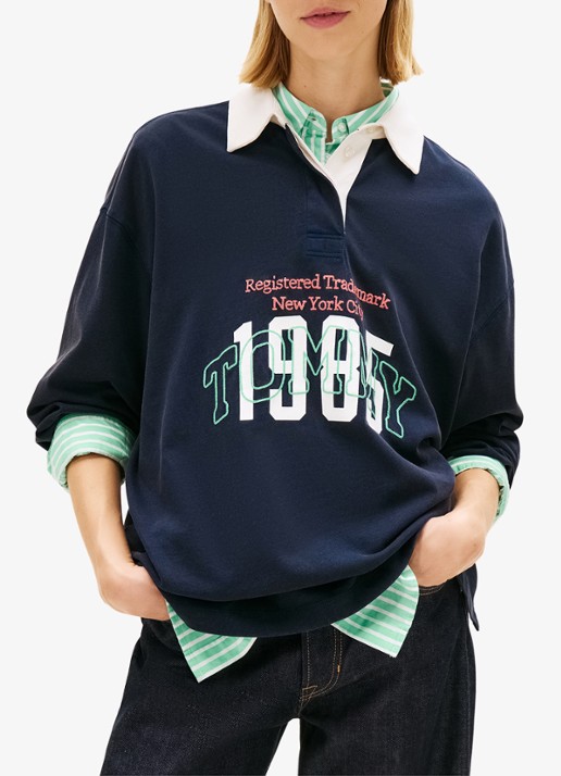 Tommy Hilfiger Sweater met logoprint - detail donkerblauw