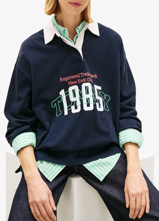 Tommy Hilfiger Sweater met logoprint - detail 2 donkerblauw